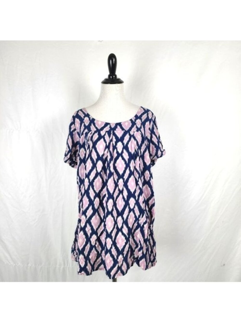Anthropologie Holding Horses Ikat Tunic Top Mini Dress Blue Pink Pockets Small